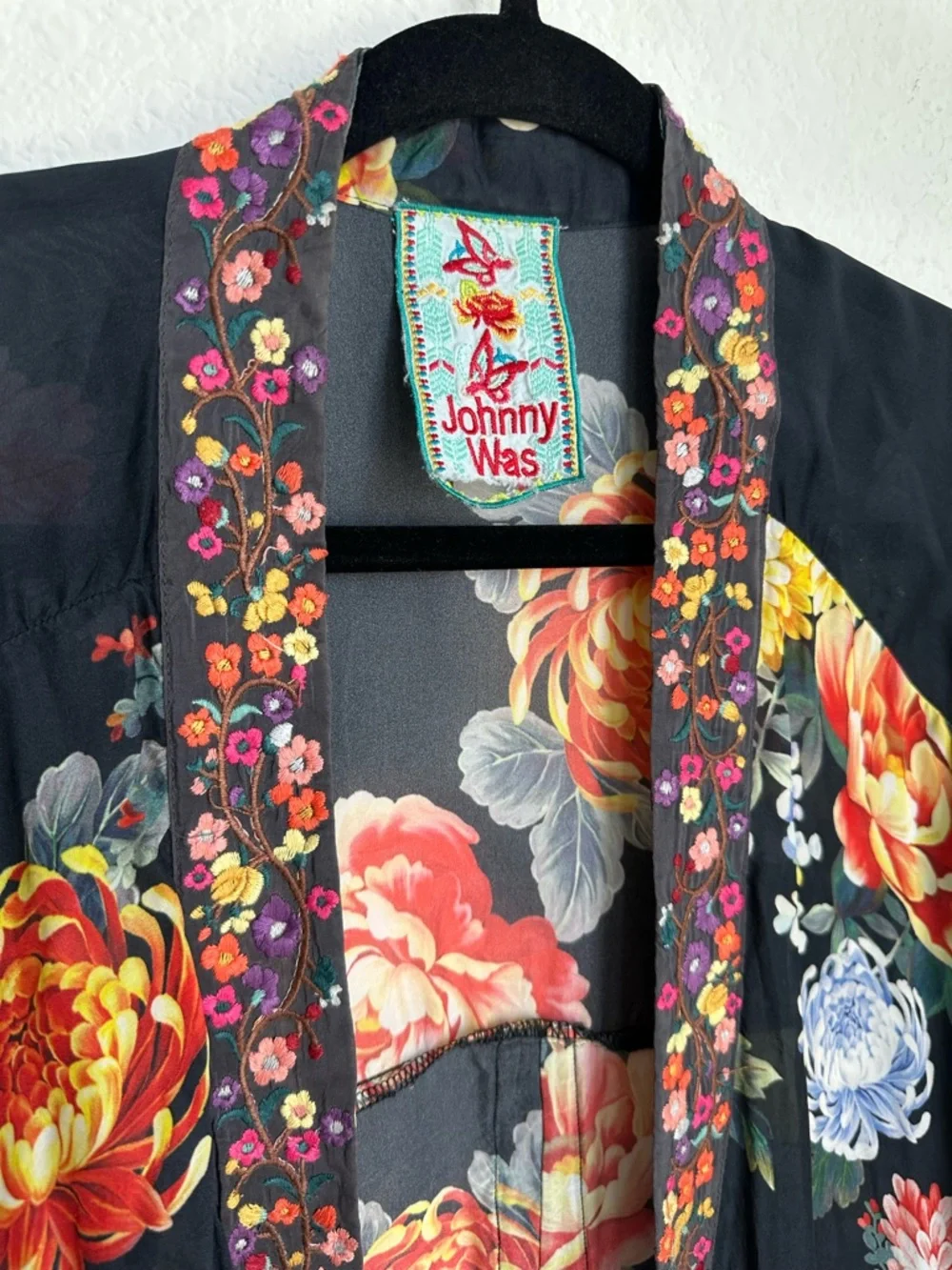 JOHNNY WAS Jazzy Kimono-Style Printed Jacket Size 1X floral embroidered
